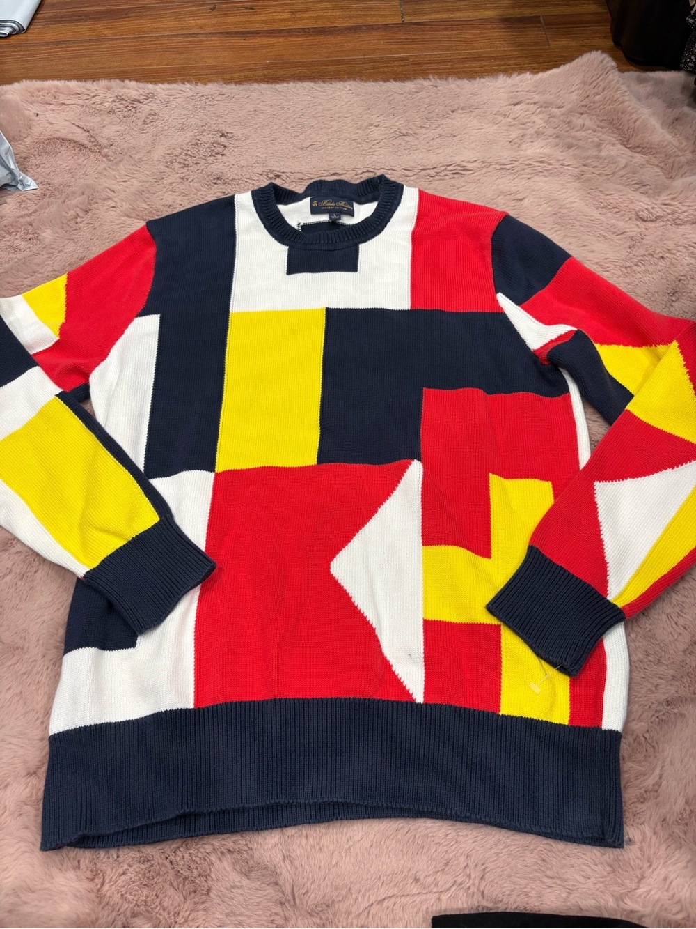 Brooks Brothers Geometric Colorblock Crewneck - Red, Yellow, Navy, White